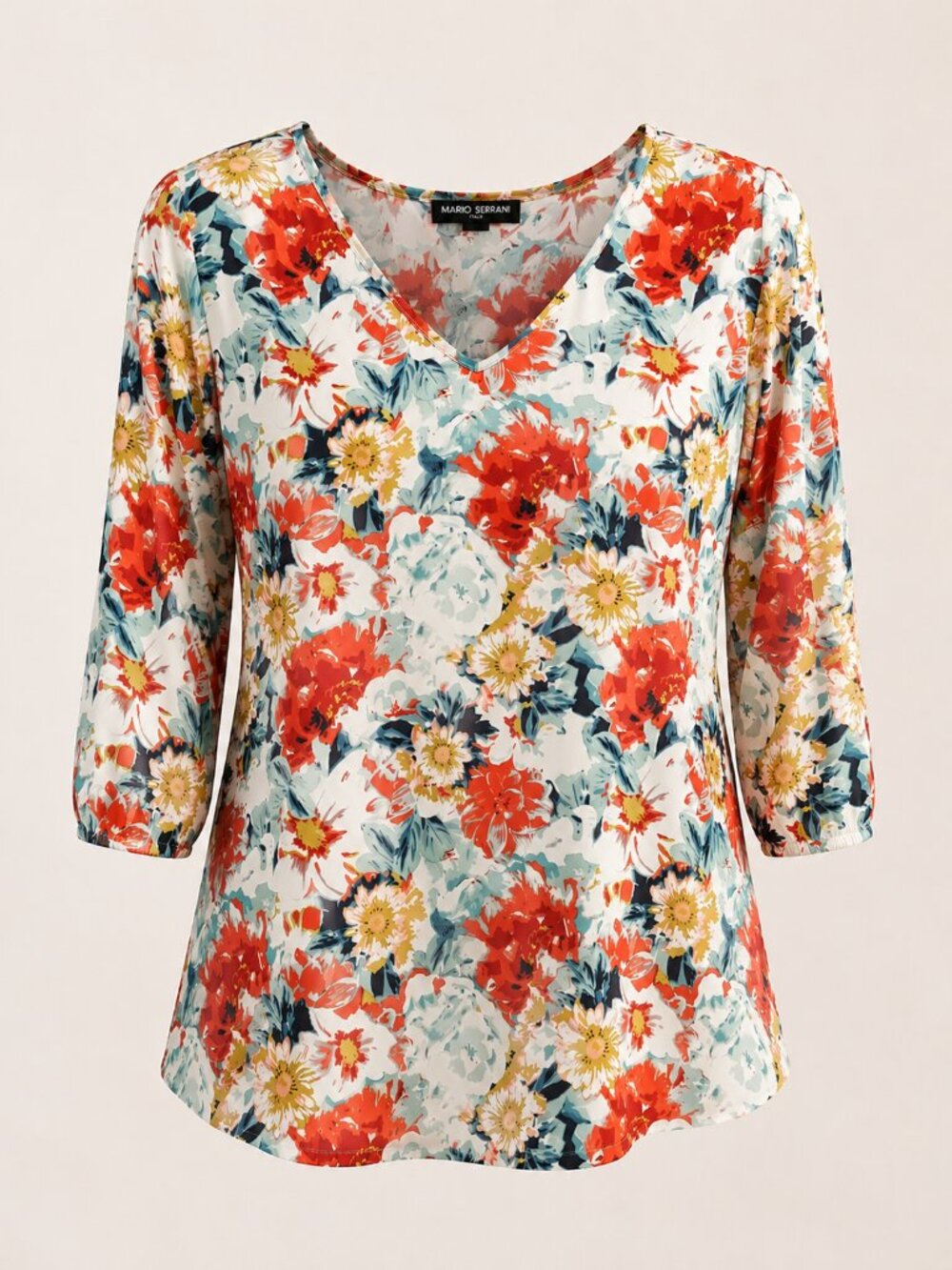 Mario Serrani XL Floral Blouse V-Neck 3/4 Sleeve Lightweight Spring Top